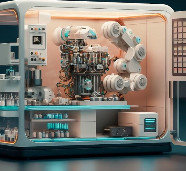 industrial machine robot, smart modern factory automation using advanced machines, industrial 4.0 manufacturing process, Generative AI
